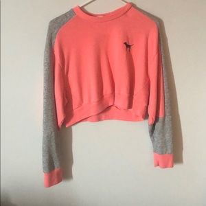 pink and grey cropped sweater